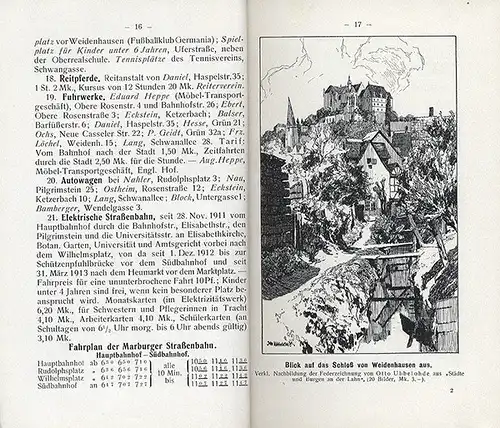 Hessen Marburg Schloss Universität Pharus Stadtplan Jugendstil Reiseführer 1914