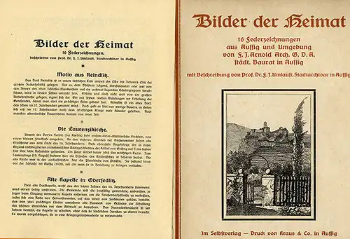 Böhmen Sudeten Elbe Aussig Gartitz Kunst Grafik Mappe Federzeichnung Arnold 1924