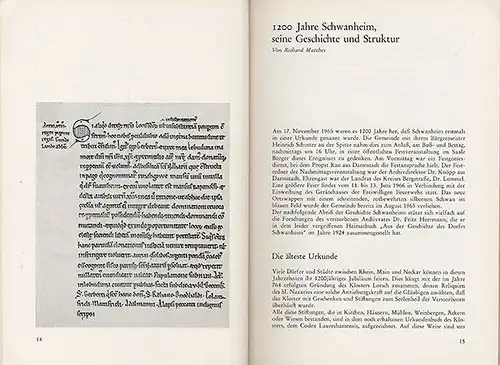 Hessen Bergstaße Bensheim 1200 Jahre Schwanheim Geschichte Festschrift 1966