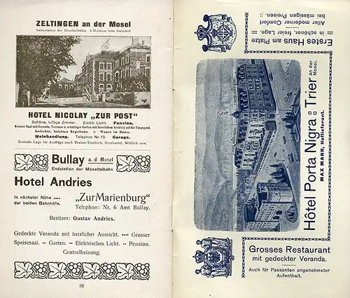 Rhein Pfalz Mosel Eisenbahn Trier Bullay Enkirch Fahrplan Reisebuch 1904