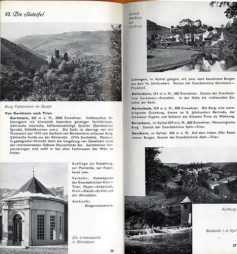 Aachen Adenau Bitburg Malmedy Düren Prüm Wittlich Daun Eifel Verkehrsbuch 1930