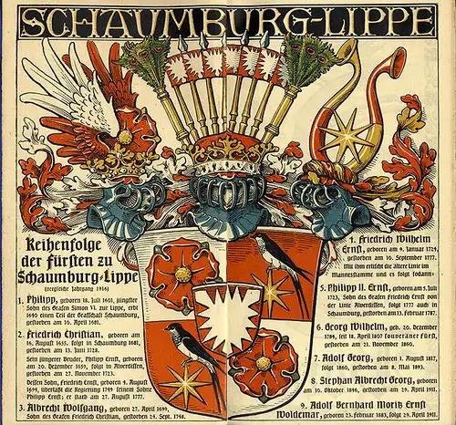München Wappen Kalender Deutscher Adel Fürstentum Schaumburg Lippe 1917