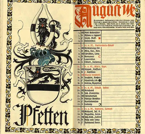 München Wappen Kalender Deutscher Adel Fürstentum Schaumburg Lippe 1917