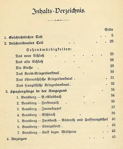 Rheinland Bensberg Stadt Geschichte Reiseführer Wanderbuch 1910