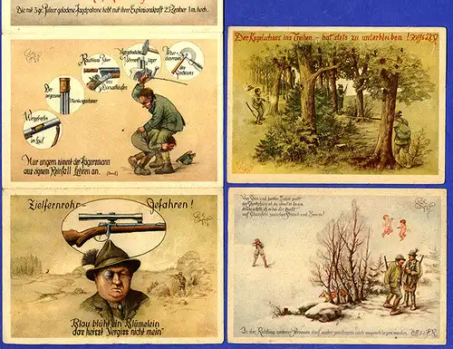 Heinz Geilfus Jagd Jäger Waidwerk Jagdwaffen 24 farbige Künstler Postkarten 1940
