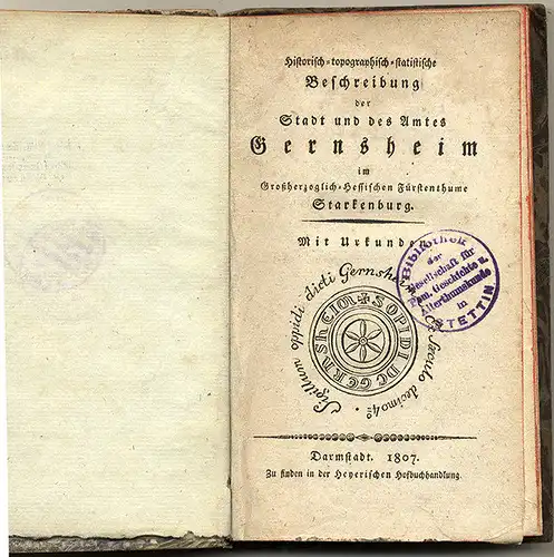 Großherzogtum Hessen Stadt und Amt Gernsheim Geschichte Statistik Buch 1806