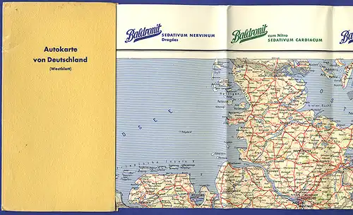 Bundesrepublik Deutschland Auto Verkehr Straßen Karte West Werbung 1957