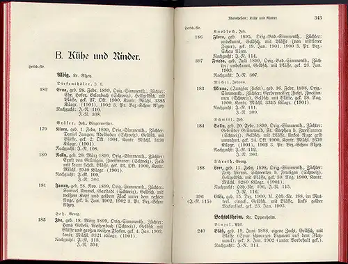 Landwirtschaft Großherzogtum Hessen Herdbuch für Simmenthaler Vieh 1903