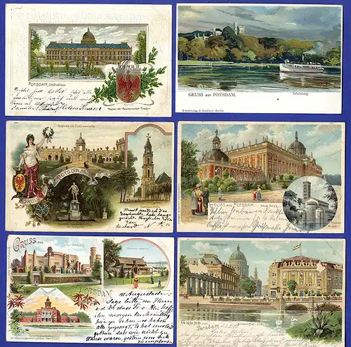 Brandenburg Gruß aus Potsdam Stadt Ansichten 13 Farblitho Postkarten ab 1899
