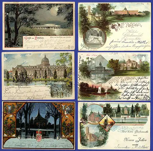 Brandenburg Gruß aus Potsdam Stadt Ansichten 13 Farblitho Postkarten ab 1899