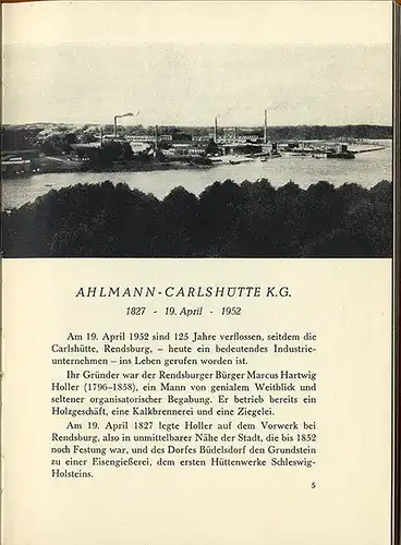 Schleswig Holstein Rendsburg Eisen Stahl 125 Jahre Carlshütte Festschrift 1952