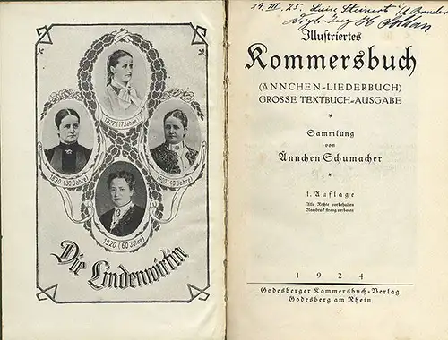 Bonn Bad Godesberg Studentika Illustriertes Kommersbuch Ännchen Liederbuch 1924