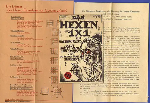 Literatur Mathematik Magie Goethe Faust Rätsel Hexen Einmaleins mit Lösung 1930