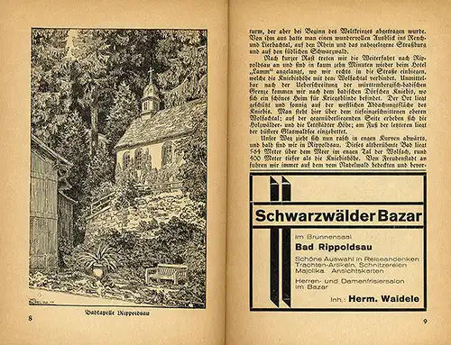 Baden Schwarzwald Freudenstadt Nagold Schiltach Oppenau Auto Reiseführer 1928