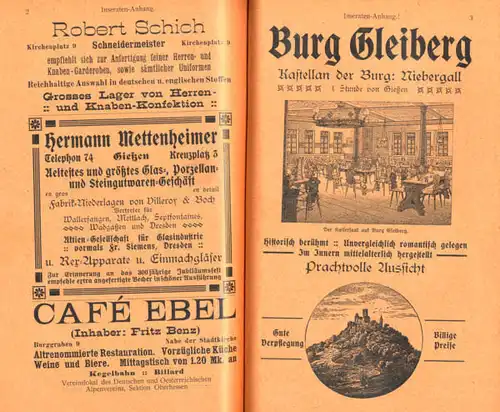 Hessen Gießen und Umgebung Reiseführer mit Branchen und Adressteil 1907