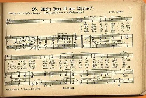 Rheinland Lieder Buch Album mit Noten Singstimme und Klavier um 1900