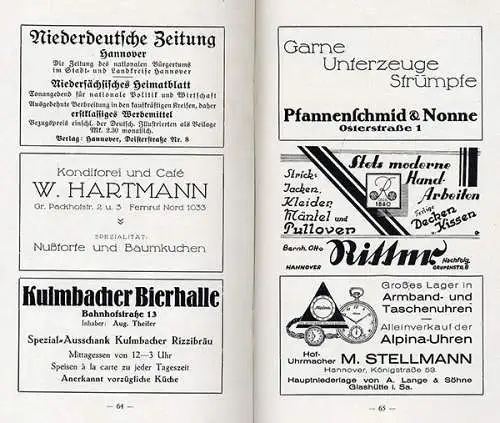 Niedersachsen Hannover Stadt Geschichte Verkehr Reklame Reiseführer 1929