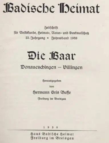 Baden Donaueschingen Villingen Hüfingen Fastnacht Baar Heimatbuch 1938