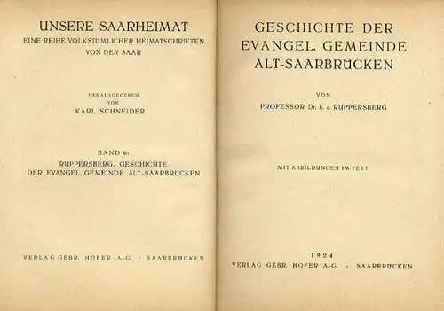Saarland Saarbrücken Evangelische Kirche Gemeinde Chronik Geschichte 1924