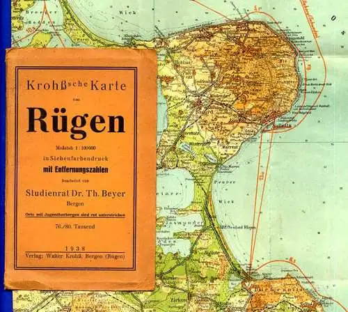 Ostsee Insel Rügen Bergen Sassnitz Putbus Alte Landkarte 1937