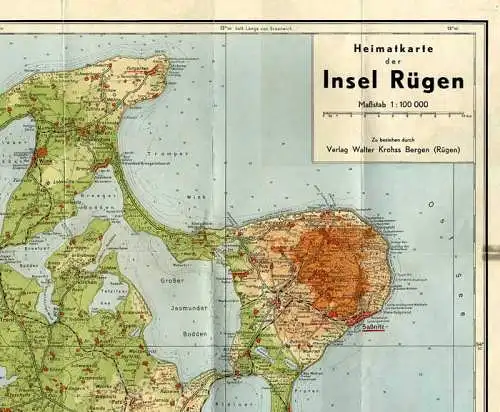 Ostsee Insel Rügen Bergen Sassnitz Putbus Alte Landkarte 1937