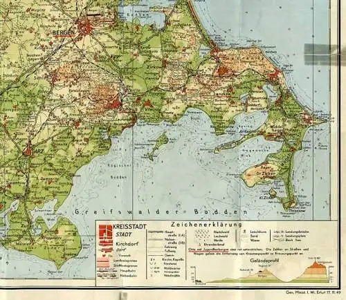 Ostsee Insel Rügen Bergen Sassnitz Putbus Alte Landkarte 1937