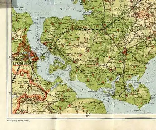 Ostsee Insel Rügen Bergen Sassnitz Putbus Alte Landkarte 1937