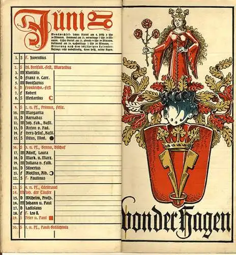 München Wappen Kalender Deutscher Adel Freistaat Lübeck Hanse 1920