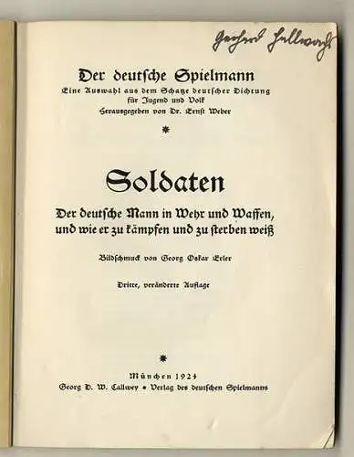 Der deutsche Spielmann Lied und Dichtung Soldaten illustriert von Oskar Erler