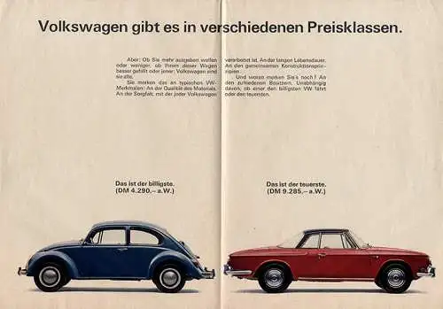 Auto Werbung Reklame VW Volkswagen Typen Poster Prospekt 1965