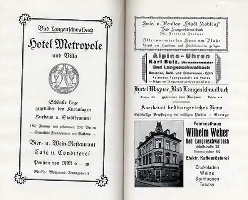 Hessen Taunus Bad Langenschwalbach Stadt Geschichte Reiseführer Festschrift 1927
