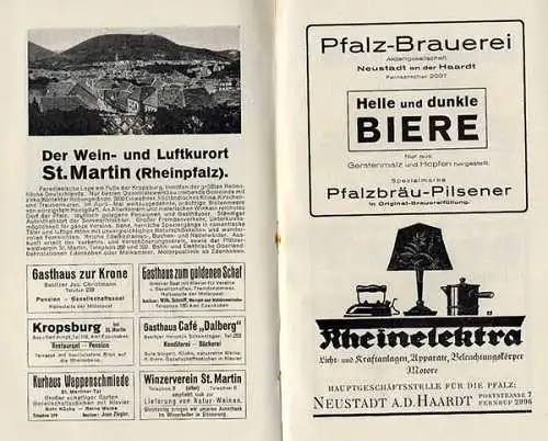 Rheinland Saar Pfalz Weinstraße Westrich Reise Verkehr Handbuch 1929