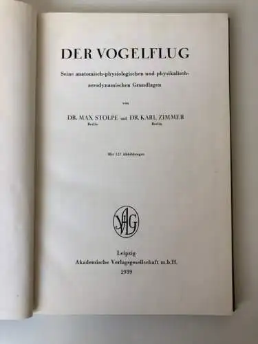 Naturwissenschaft Biologie Physik Vogelflug Technik Aerodynamik Buch 1939