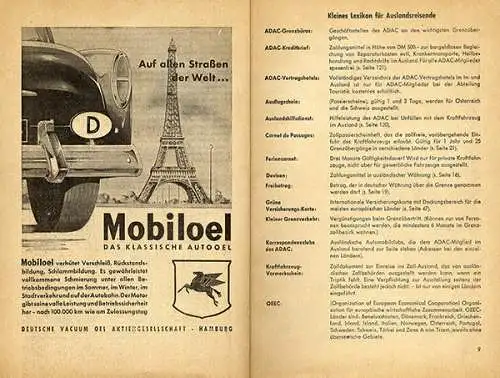 Deutschland Europa Auto ADAC Straßen Führer Ratgeber für Auslandsreisen 1955