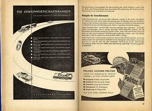 Deutschland Europa Auto ADAC Straßen Führer Ratgeber für Auslandsreisen 1955