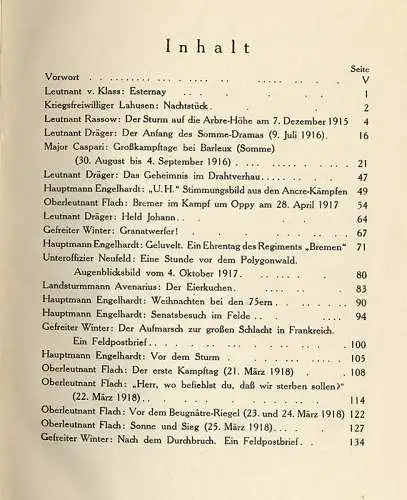 Militär Infanterie Regiment Bremen im Weltkrieg 1914 - 1918 Gedenkbuch 1919