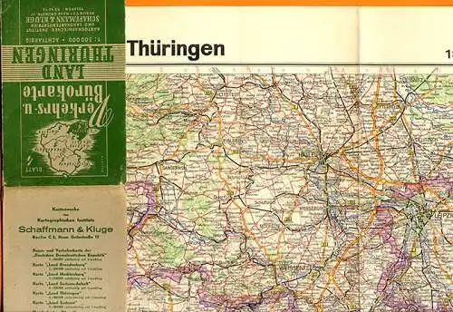 Thüringen Länderkarte Eisenach Gera Nordhausen Suhl Erfurt Saalfeld Jena 1950