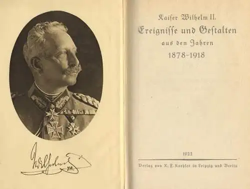 Deutschland Adel Kaiser Wilhelm Geschichte Politik Memoiren Buch 1922