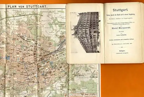 Württemberg Stuttgart Neckar Hotel Marquardt Stadt Führer Stadtplan 1902