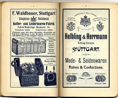 Württemberg Stuttgart Neckar Hotel Marquardt Stadt Führer Stadtplan 1902