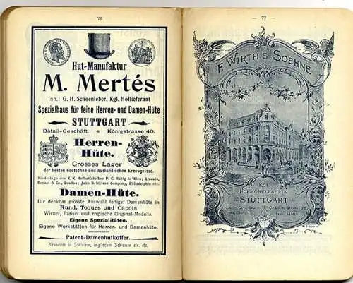 Württemberg Stuttgart Neckar Hotel Marquardt Stadt Führer Stadtplan 1902