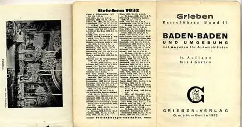 Schwarzwald Kurort Baden Baden Geschichte Heilquellen Verkehr Reiseführer 1932