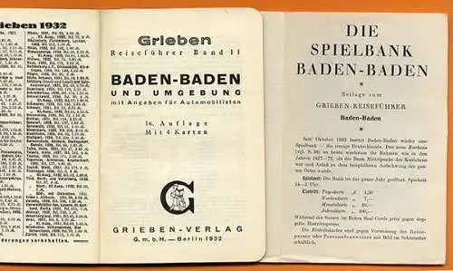 Schwarzwald Kurort Baden Baden Geschichte Heilquellen Verkehr Reiseführer 1932