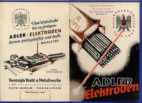 Alte Werbung Reklame Adler Elektroden Schweißstäbe Drahtwerke Hanau 1949