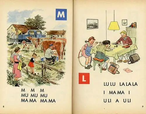 Deutschland Schule Pädagogik alte Fibel ABC Kinder Lesebuch illustriert 1952