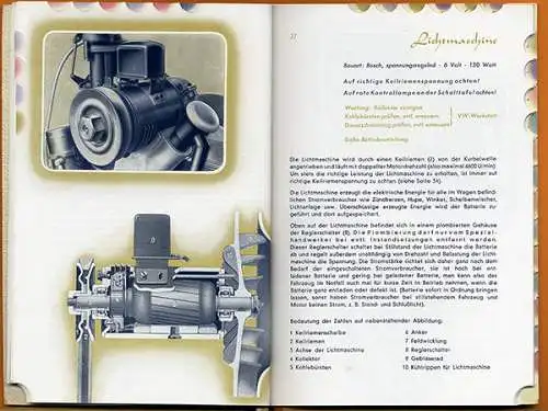 Deutsches Reich KDF Wagen Technik Betrieb Motor Bremsen Licht Handbuch 1938