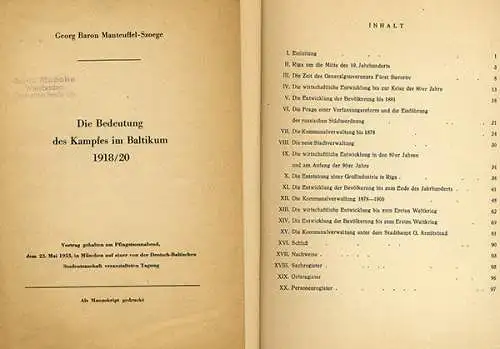 Baltikum Lettland Riga als Großstadt Geschichte Entwicklung Buch 1954