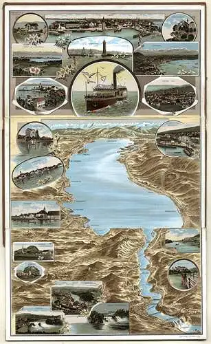 Baden Bodensee Lindau Bregenz Konstanz Überlingen Farblitho Panorama 1896