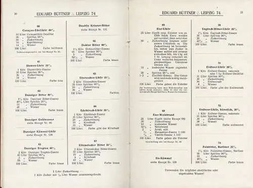 Leipzig Alkohol Branntwein Likör Punsch Limonade Herstellung Rezeptbuch 1929