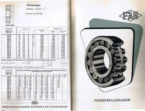 Bayern Schweinfurt FAG Fischer Kugellager Rollenlager Katalog Preisliste 1957